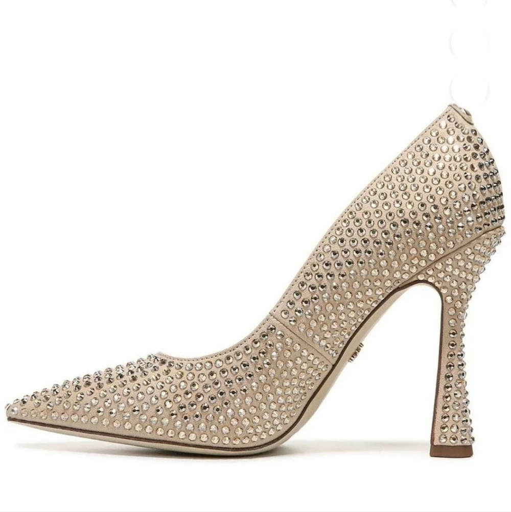 Sam Edelman Nude Crystal-Embellished Pointed Toe Pumps - Picture 3 of 8